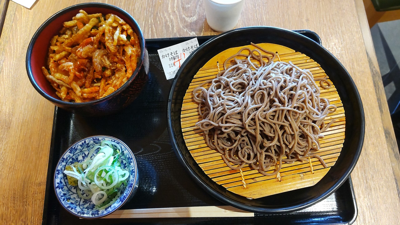 恵那峡SA上り そば処川島屋長兵衛 かけそばかき揚げ丼